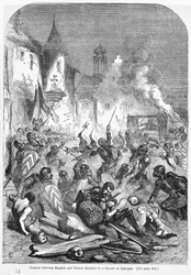 Combattimento tra cavalieri inglesi e francesi in una piazza a Limoges